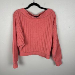 Free People Womens Cabin Fever Pullover Sweater Size Small Coral Pink Boat Neck
